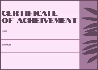 Fotobehang Certificate of achievement text, space for name and signature, with leaf shapes on purple and lilac © vectorfusionart