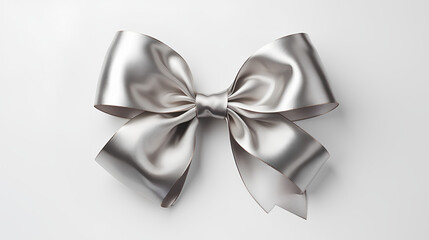 Silver Christmas gift ribbon. Plain white background.
