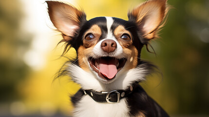Canine Charisma: Professional Studio Portrait of an Adorable Dog Model, Showcasing Gleaming Teeth and an Infectious Smile, Set Against a Clean White Background.