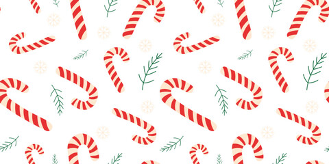 Seamless pattern with red Christmas canes