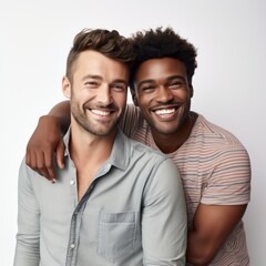 Fototapeta premium Gay men couple having tender moment together at home - Homosexual, multiracial love and relationship concept