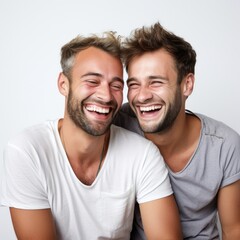 Fototapeta premium Gay men couple having tender moment together at home - Homosexual, multiracial love and relationship concept