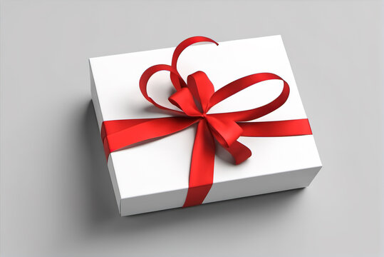 Christmas gift box wrapped with red ribbon