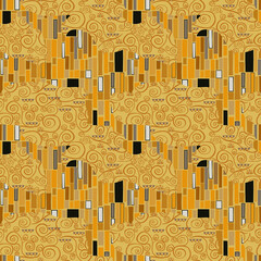 Fancy pattern in the style of Klimt, bright yellow colors, gold painted by hand. - 682166336