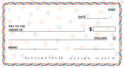 blank cheque Templates for Kids, chequebooks for kids, colorful border, Activities for Kids, educational materials, kindergarten - obrazy, fototapety, plakaty
