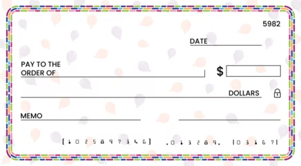 Fotobehang blank cheque Templates for Kids, chequebooks for kids, colorful border, Activities for Kids, educational materials, kindergarten © Afif Ahsan