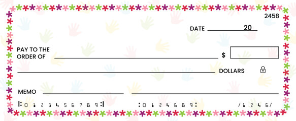 blank cheque Templates for Kids, chequebooks for kids, colorful border, Activities for Kids, educational materials, kindergarten