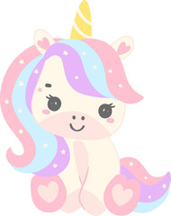 Cute Baby Unicorn pink cartoon illustration