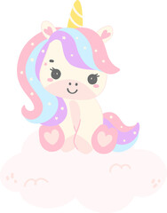 Cute Baby Unicorn on cloud cartoon illustration