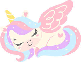 Obraz na płótnie Canvas Cute Baby Unicorn with wing sleeping cartoon illustration