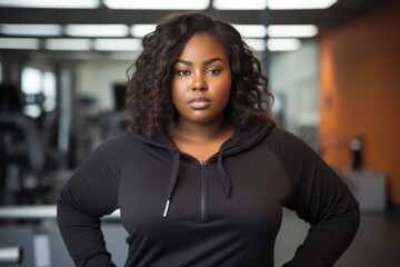 African Overweight Woman Posing In Sport Club