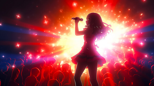 Cartoon image of female idol singer on stage