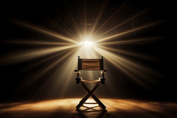 Directors Chair In Beam Of Light Symbolizing Selection And Casting