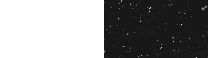 Fotobehang Falling Snow Is Black Background. Winter Snowfall Illustration. Winter Night Snowfall and Snowstorm of Snow. Winter Weather. Abstract Winter Background. Flying Particles on Black Background © Aquarium