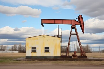 oil pump with flat roof against prairie and sky