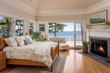 ocean-facing master bedroom in a shingle style house