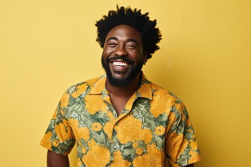 Fototapeta premium Portrait of a handsome smiling, happy and pleased man with positive vibes, human person. Dressed in fashionable, colorful and fun clothes. Generative AI, AI