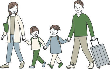 家族旅行をする4人家族
