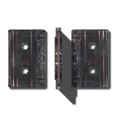 Compact music cassette tape, in vintage retro Y2K 80’s, 90’s style, isolated and clipping path...