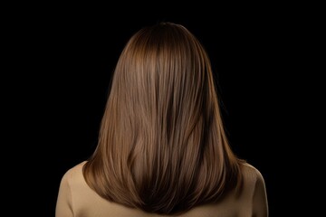 Fototapeta premium Medium Length Brown Straight Hair Rear View On Black Background