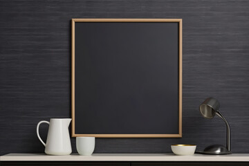 Modern Living Room Mockup With Black Walls And Furniture. Сoncept Minimalist Decor, Stylish Accent Pieces, Bold Color Palette, Monochromatic Design, Contemporary Furnishings