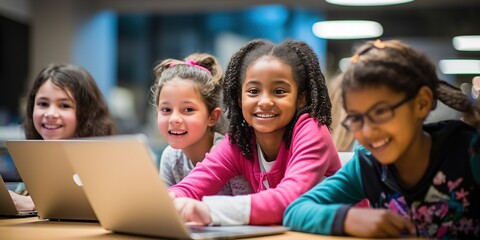 Diverse Young Girls Excel in Computer Science, Generative AI - Powered by Adobe