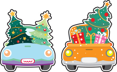 merry christmas tree and car