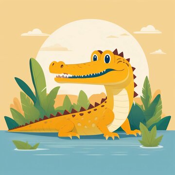 2. crocodile character illustrations with beautiful colors and new expression are delightful pictures. Generative AI