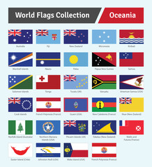 All Official Oceania Country flags With Names Vector Set. Oceania Continent Flags