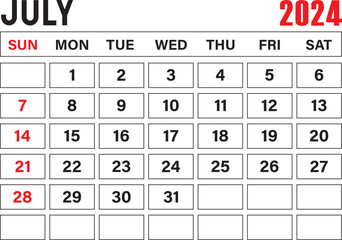 template Calendar of 2024  Printable