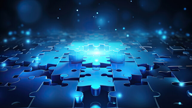 connecting a jigsaw puzzle with glowing blue. , abstract background with puzzle, abstract blue background