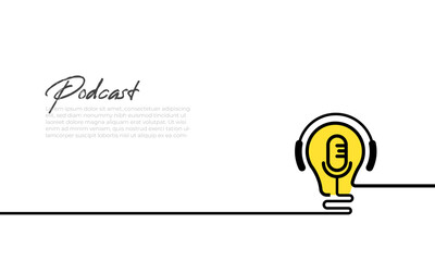 Continuous one line drawing of podcast microphone with lightbulb .