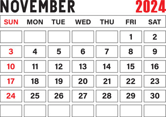 Template of calendar 2024 printable