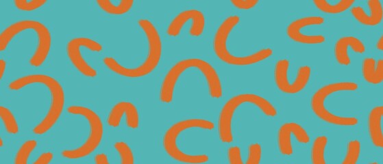 Seamless abstract geometric pattern. Blue, orange. Circles, arc. Digital brush strokes background. Design for textile fabrics, wrapping paper, background, wallpaper, cover.