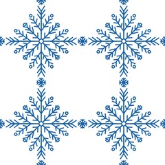 Seamless abstract pattern with snowflakes. Blue, white. Christmas, New Year. Ornament. Designs for textile fabrics, wrapping paper, background, wallpaper, cover.