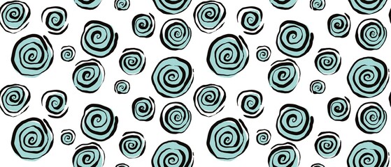 Seamless abstract textured pattern. Black, blue, white texture. Circles, lines. Digital brush strokes background. Design for textile fabrics, wrapping paper, background, wallpaper, cover.
