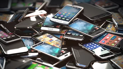 Foto op Plexiglas Choose mobile phone. Heap of the different smartphones and one w © sandra