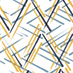 Seamless abstract geometric pattern. Yellow, green, blue, white. Illustration. Digital brush strokes lines texture. Design for textile fabrics, wrapping paper, background, wallpaper, cover.