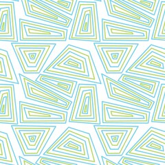 Seamless abstract geometric pattern. Simple background in green, blue, white colors. Illustration. Abstract lines, polygons. Designed for textile fabrics, wrapping paper, background, wallpaper, cover.