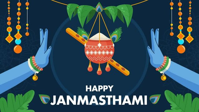 Krishna Janmashtami is a Hindu festival.     
Janmashtami, matki, flute and decorations. Happy Janmashtami greetings!