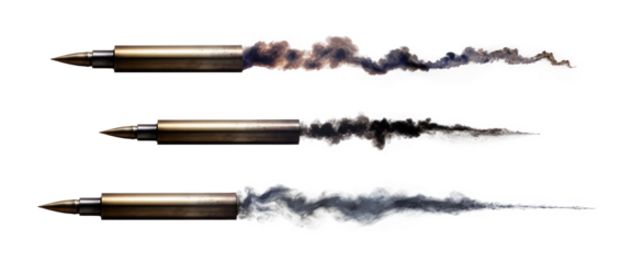 Set of bullet trails isolated on transparent background.