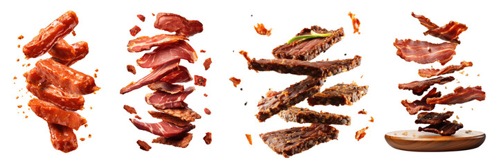 Set of beef jerky isolated on transparent background. - Powered by Adobe