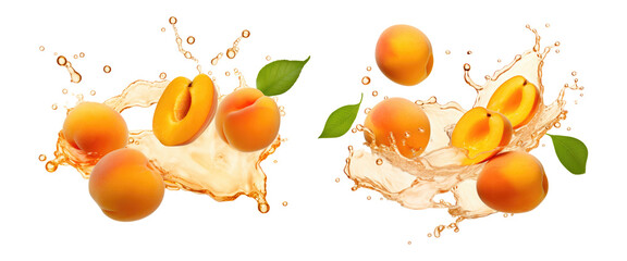 Set of apricot juice splash isolated on transparent background. - obrazy, fototapety, plakaty