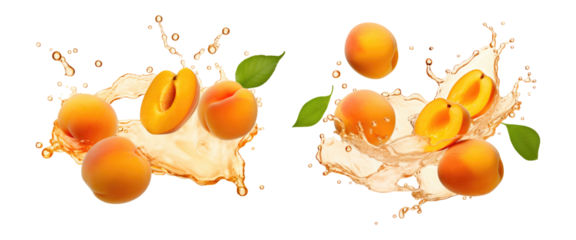 Set of apricot juice splash isolated on transparent background.
