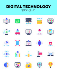 set of Digital Technology flat icons for logo & web. Vector illustration