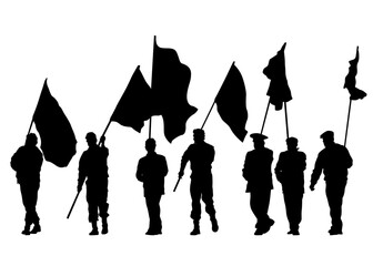 People of with large flags on white background - obrazy, fototapety, plakaty