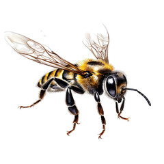 A Magnified View of a Busy Bee on a Serene White Canvas. PNG File