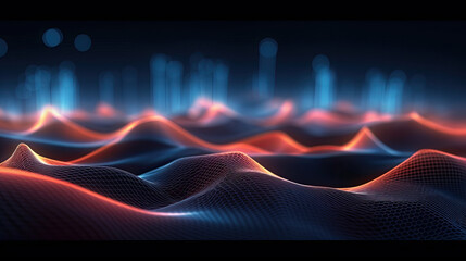 Abstract blue technology background with a cyber network grid and connected particles. Artificial neurons, global data connections.futuristic ,Digital abstract background