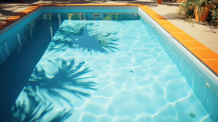 Rectangular pool, symmetrical, deep, isometric, top view, bottom of the pool, inner wall of the pool, clear lines