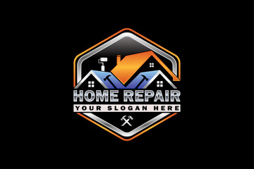 High quality colorful home repair, roofing, remodeling, handyman, home renovation, decor logo